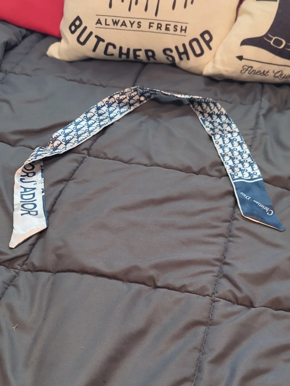 Dior Navy and White Signature Twilly Scarf
